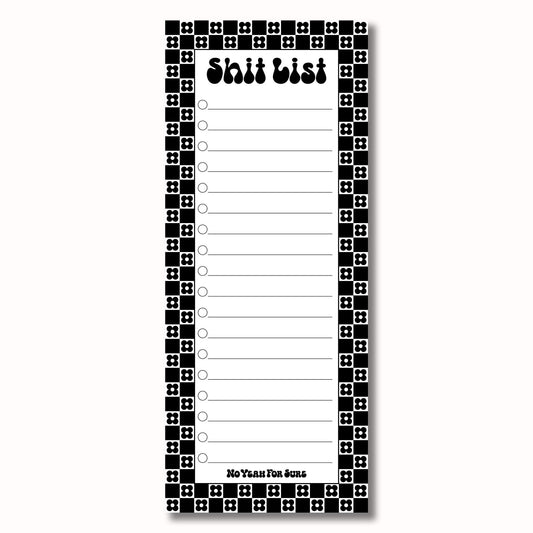 black and white daisy checkered shit list notepad