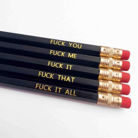 funny swear word phrases foil stamped pencil set