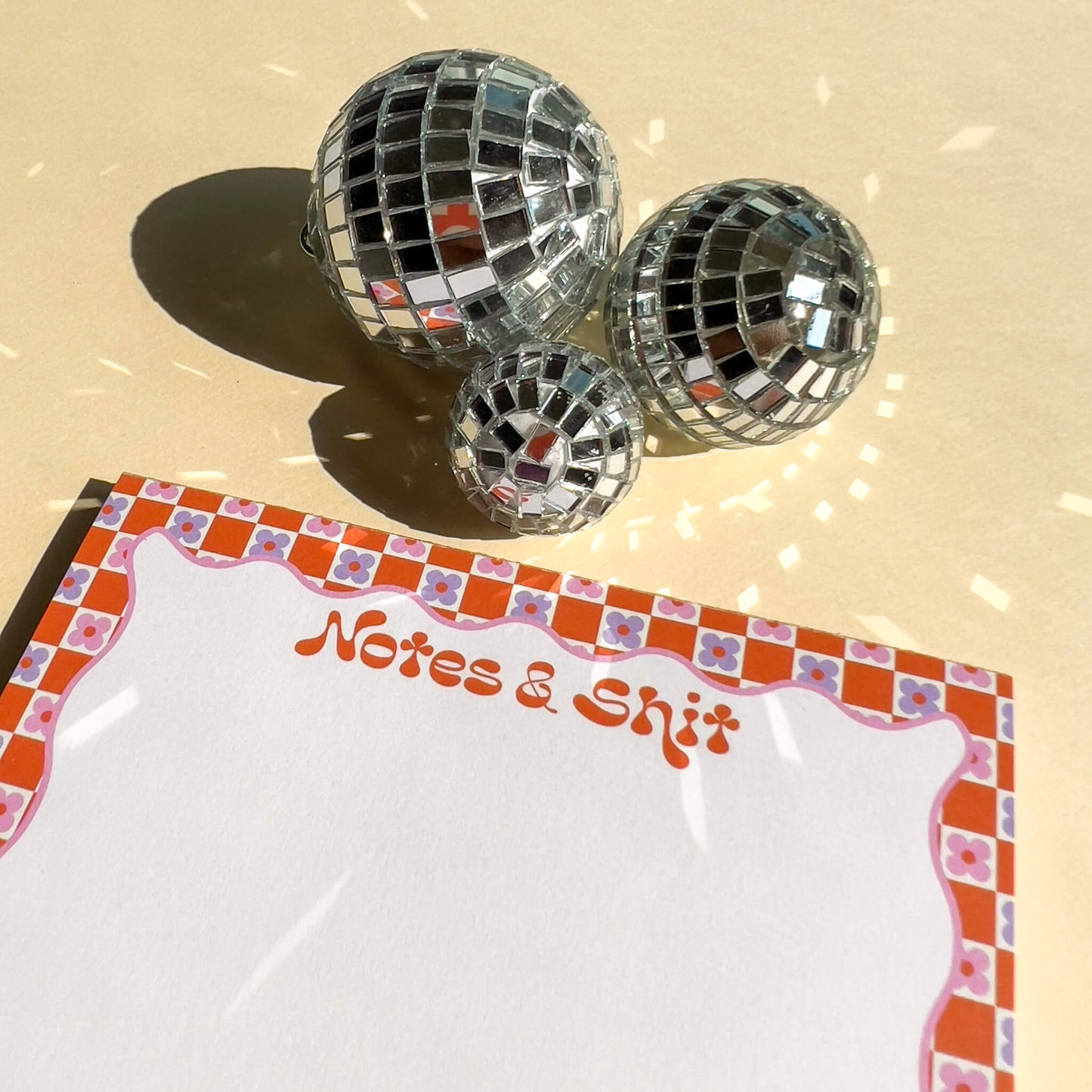 pink orange and lilac retro daisy notes and shit notepad