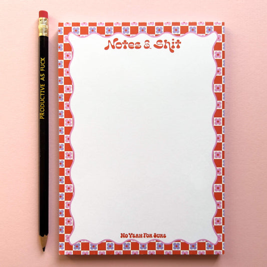 pink orange and lilac retro daisy notes and shit notepad