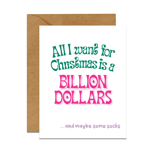 all i want for christmas is a billion dollars greeting card with brown envelope