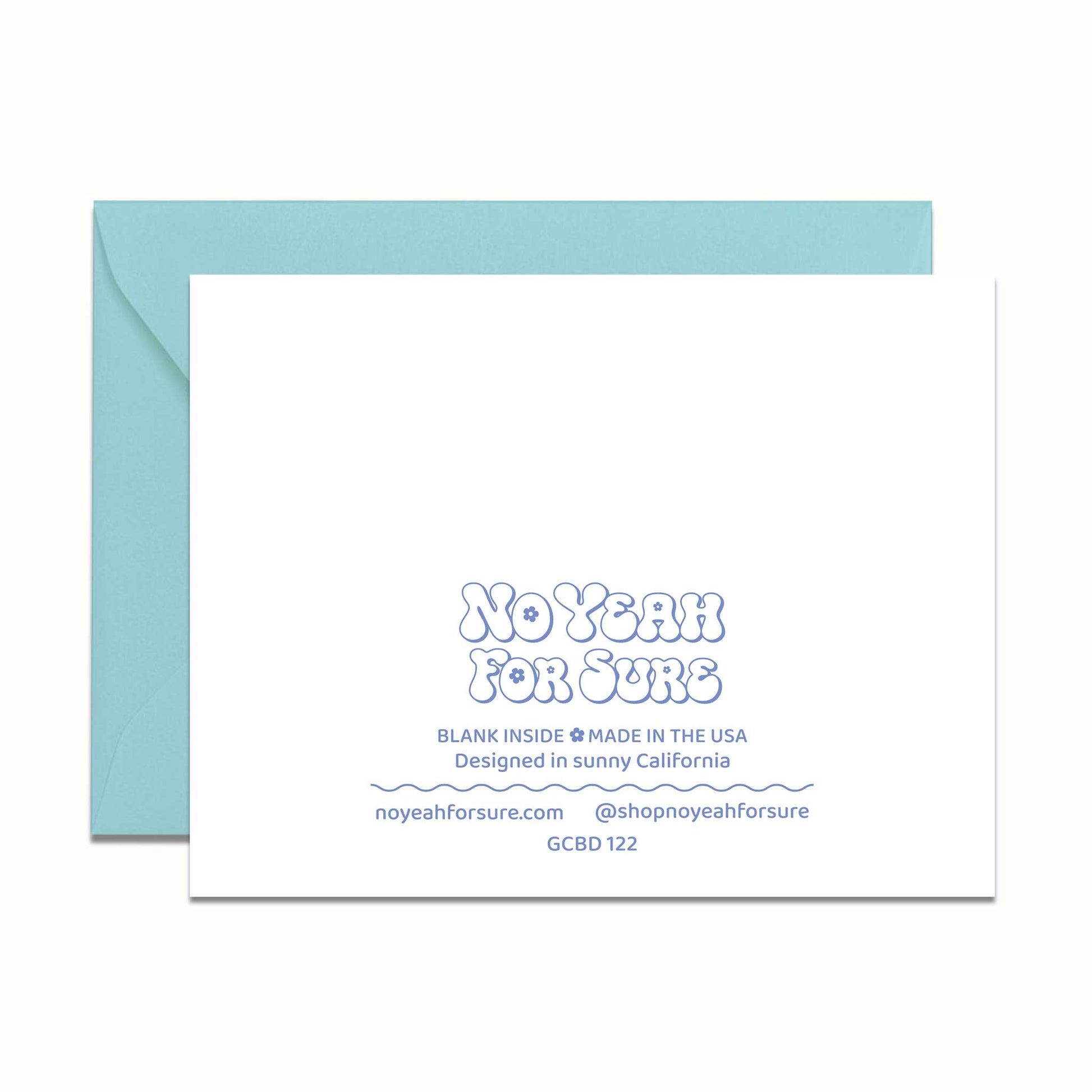 Greeting card with blue envelope on a white background
