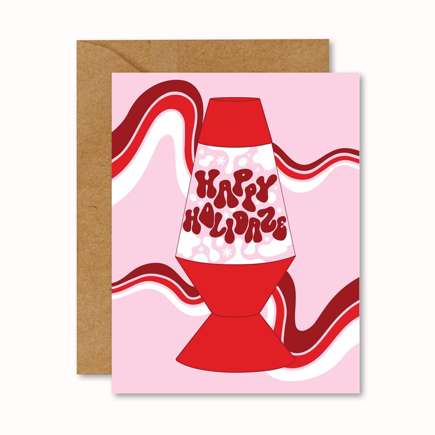 christmas greeting card with a retro lava lamp graphic with text that reads "happy holidaze"