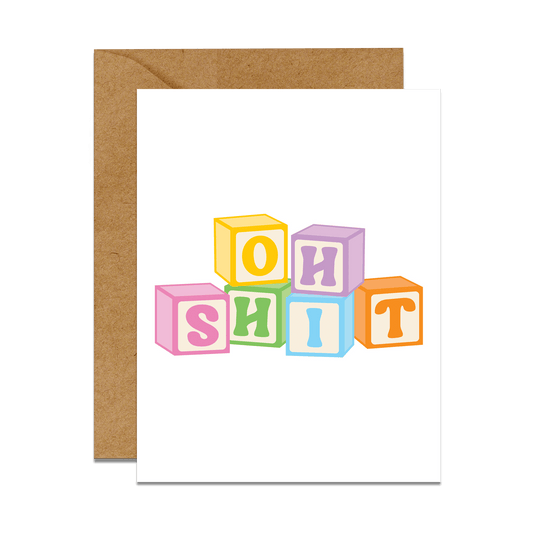 card with envelope colorful baby blocks spell out oh shit