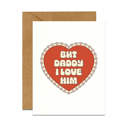 greeting card and envelope with but daddy i love him in a heart doily