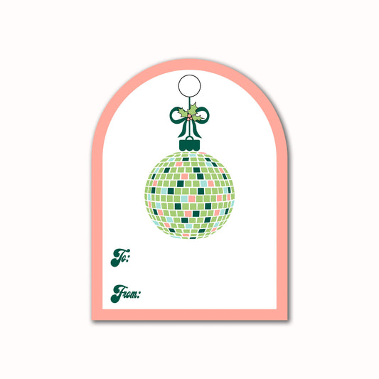 disco ball ornament christmas gift tag
