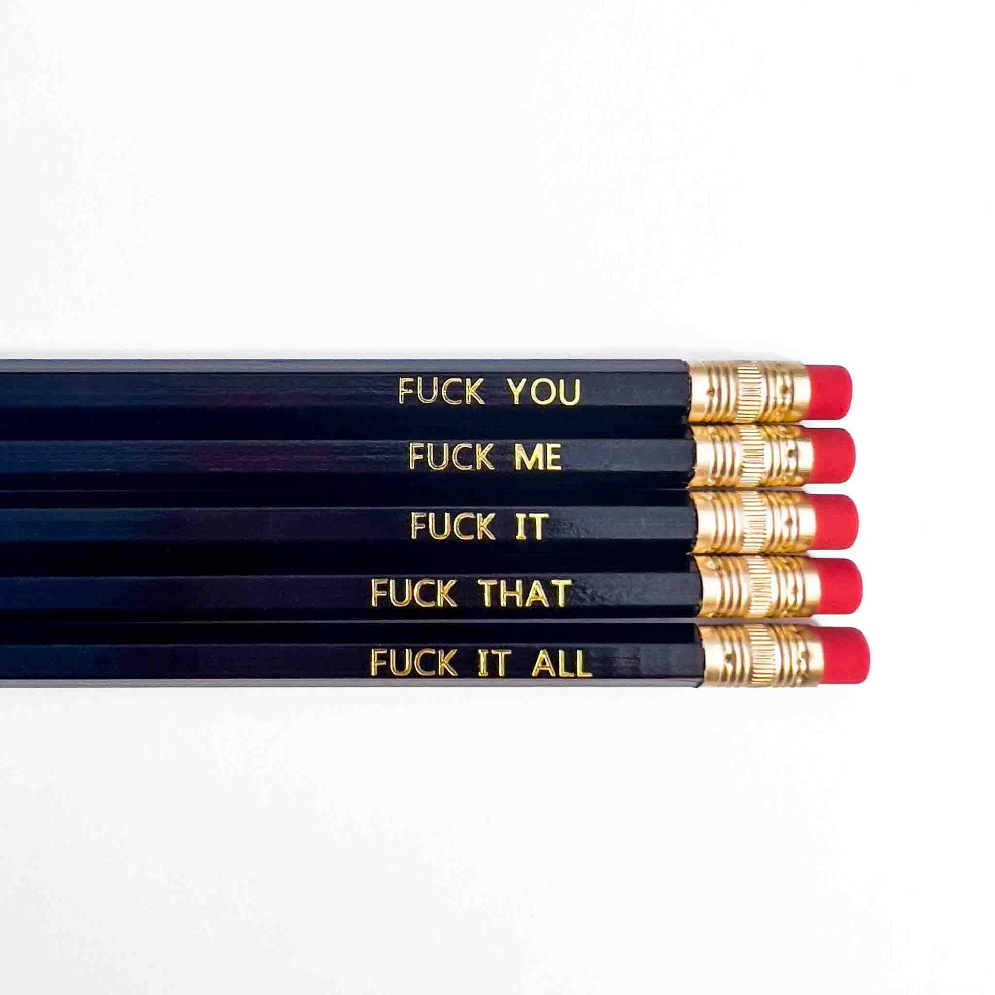 funny swear word phrases foil stamped pencil set