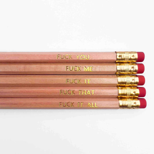 funny swear word phrases foil stamped pencil set