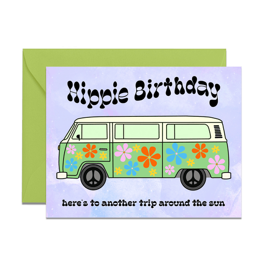 Hippie birthday retro bus card